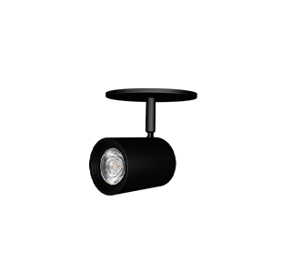ATOM Track. Fixture ATM/TF/CM/BL, Canopy Mount, Black. Module ATM/L6/927/FL/DIM120, 7W, 2700K, 35°.