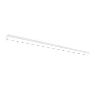 5000lm Standard Efficacy 3500K 8ft Discovery Strip Fixture with polycarbonate end panels and universal voltage driver(s). Glare reducing frosted flat lens installed.